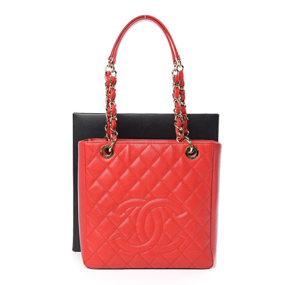 Chanel Caviar Quilted Petit Shopping Tote PST Red 15 of 15