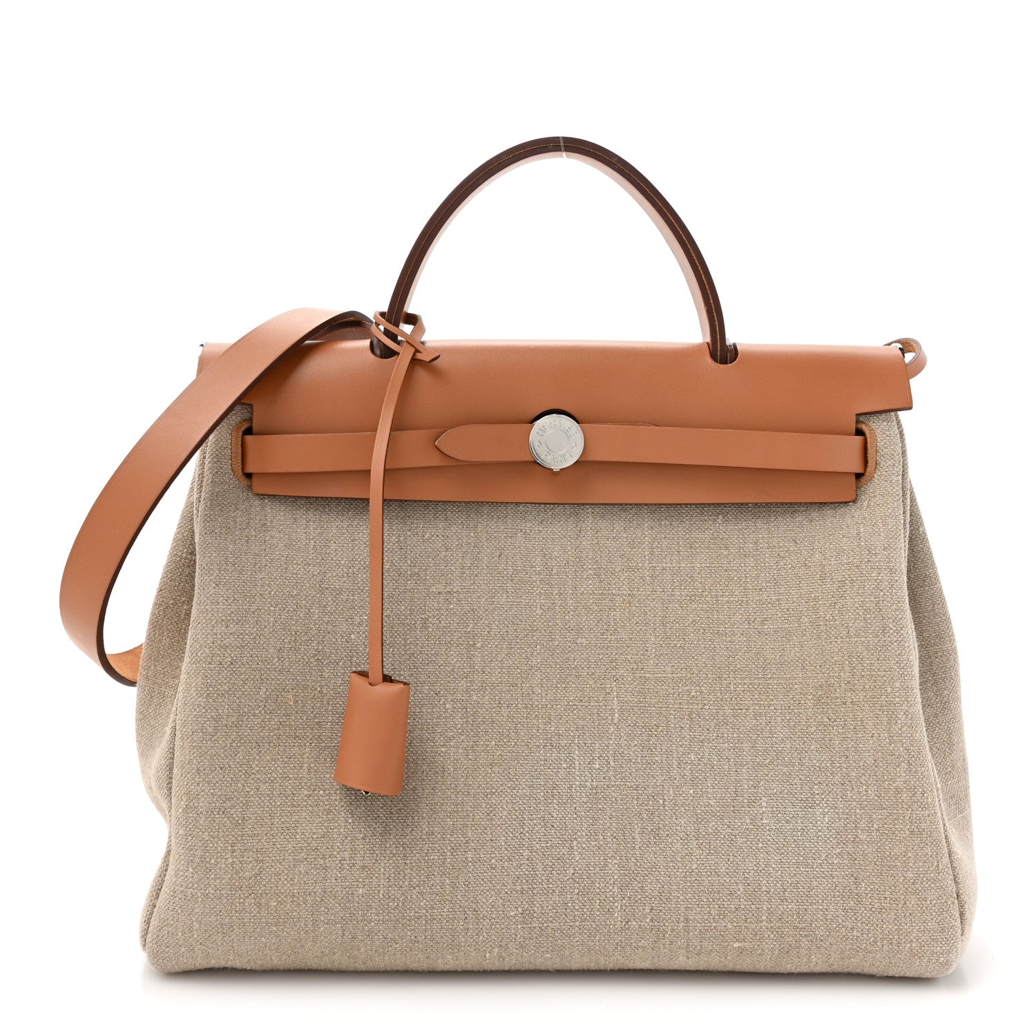 Hermes Military Toile Vache Hunter Herbag Zip Retourne 31 PM Beton Naturel 1 of 18