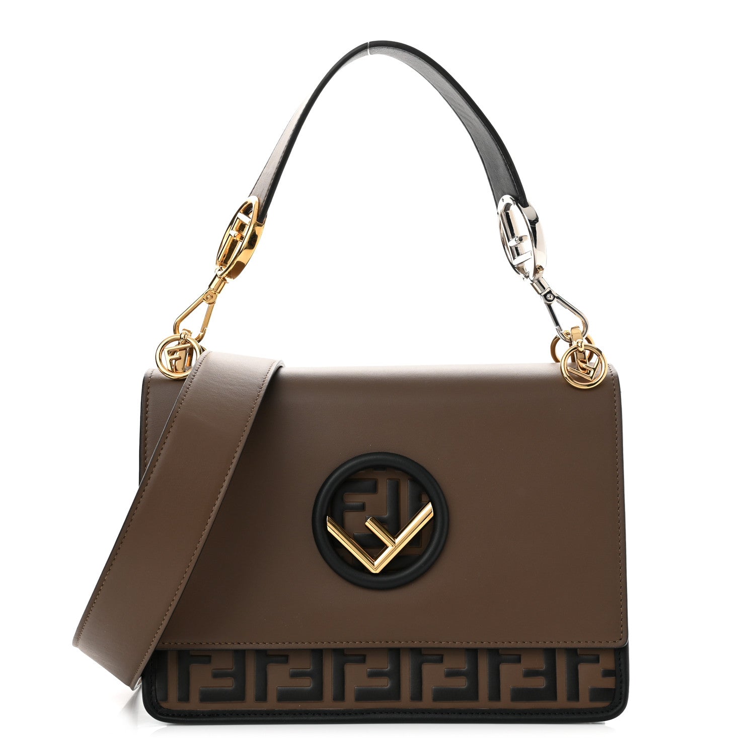 Fendi Vitello Century F is Fendi Bi-Color FF 1974 Embossed Kan I Shoulder Bag Maya Black 1 of 9