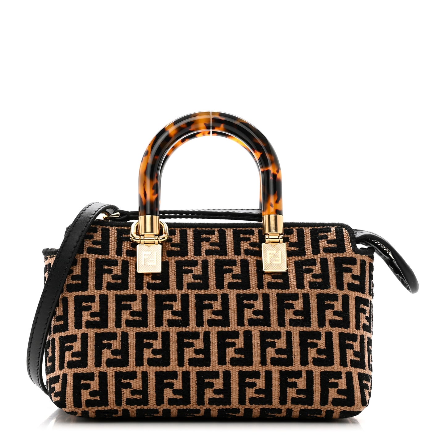 Raffia Chenille Vitello King Plexiglass Micro FF Mini By The Way Top Handle Boston Bag Naturale Black