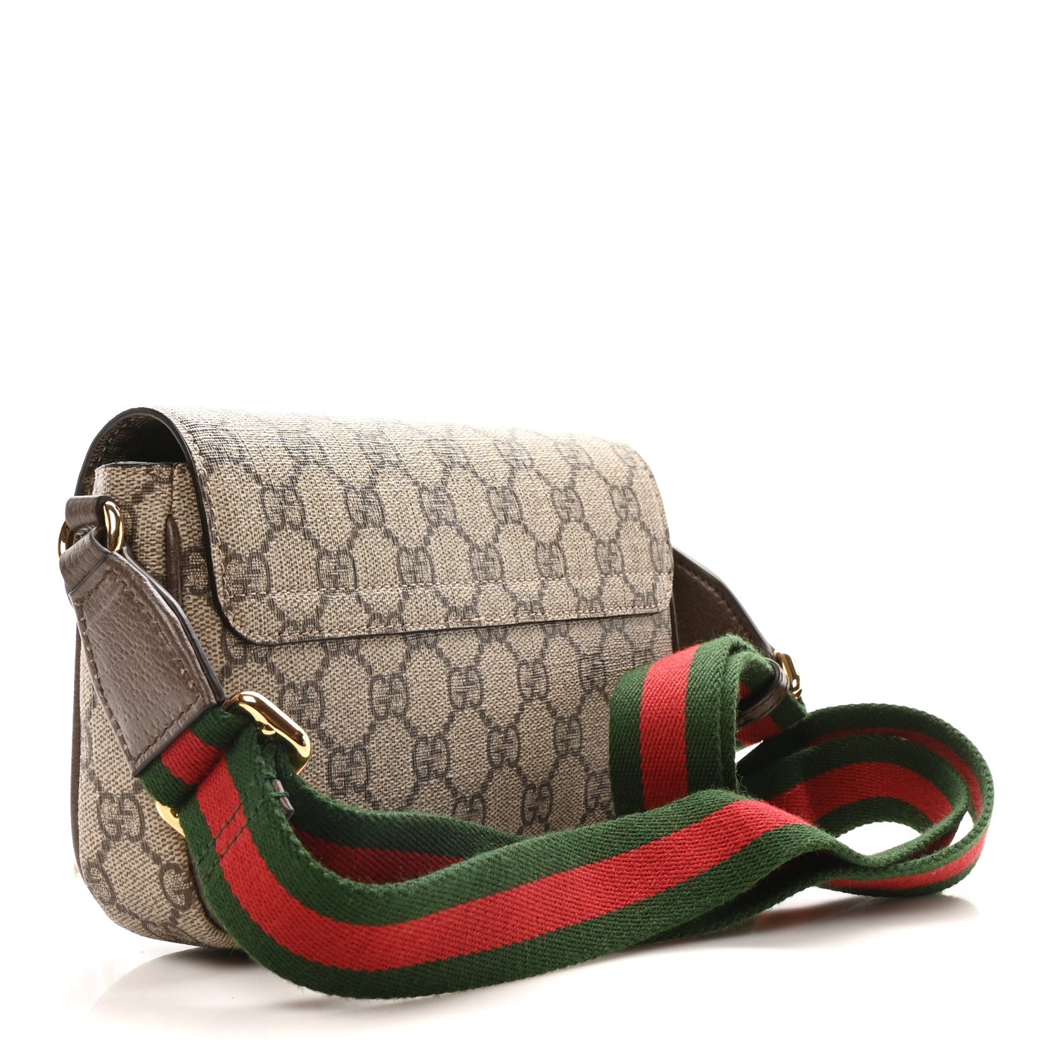 Gucci GG Supreme Monogram Textured Dollar Calfskin Web Mini Ophidia Envelope Shoulder Bag Beige Ebony New Acero 3 of 9
