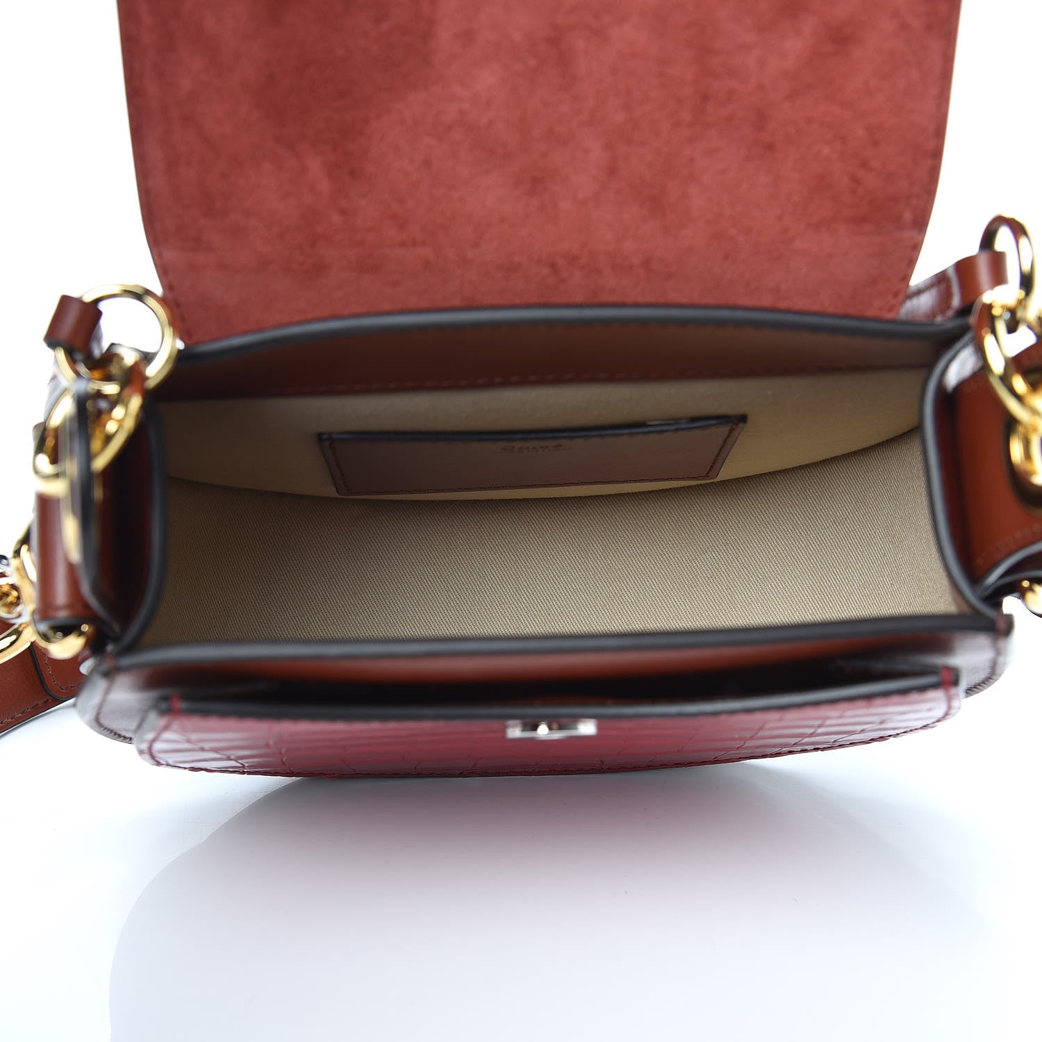 Chloe Calfskin Crocodile Embossed Small Tess Bag Pink Red 5 of 9