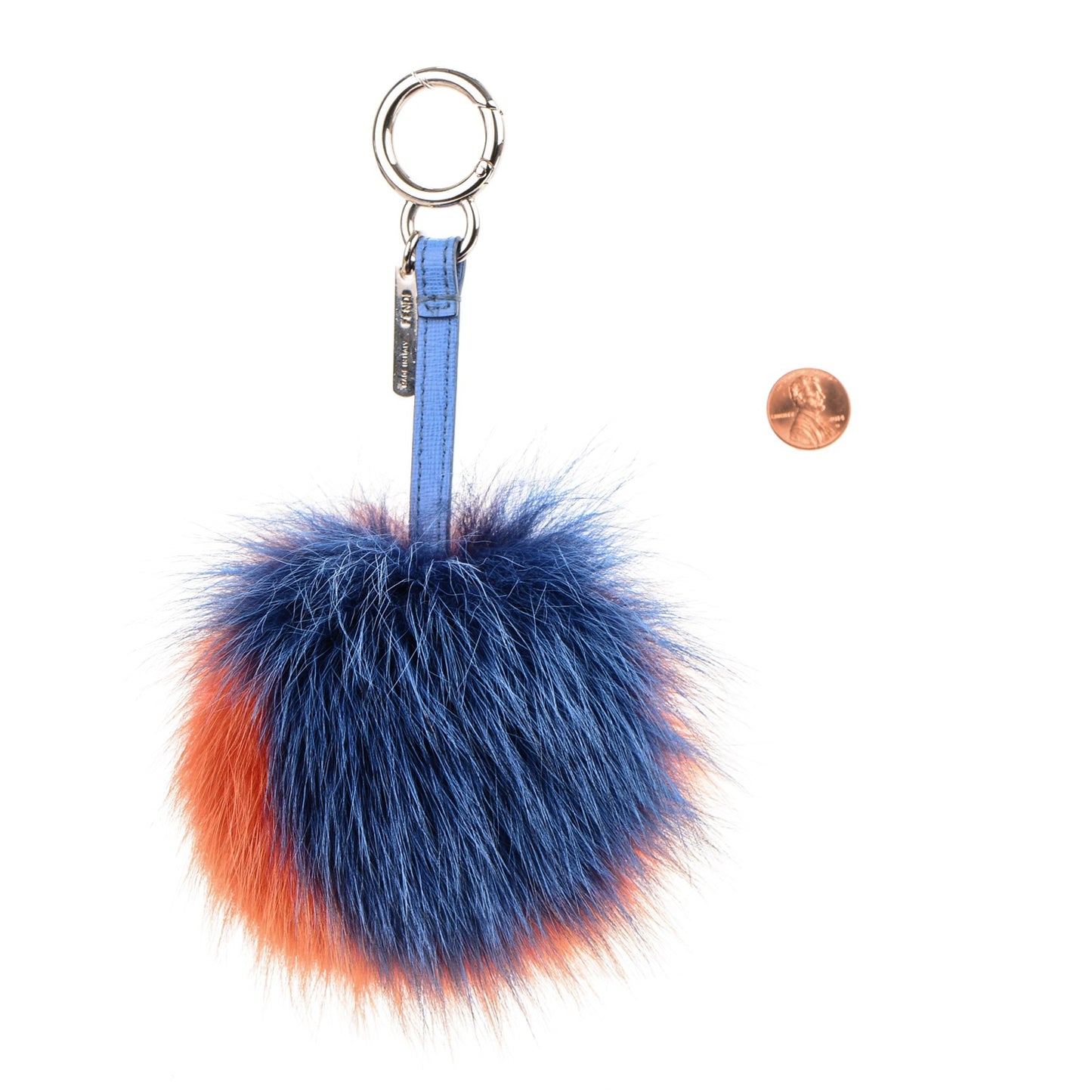 Fox Fur Pom Pom Bag Charm Blue Orange