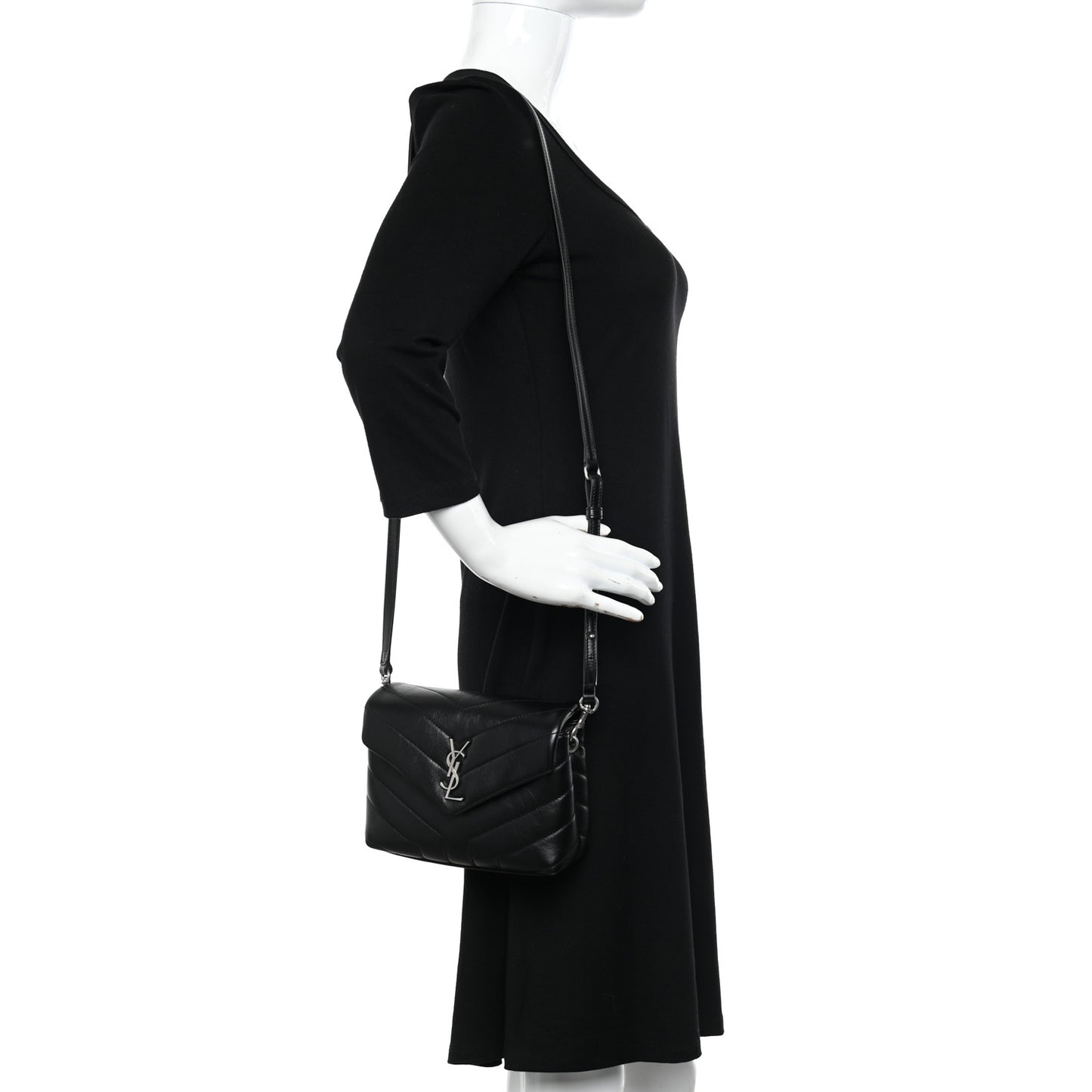 Calfskin Y Quilted Monogram Toy Loulou Crossbody Bag Black
