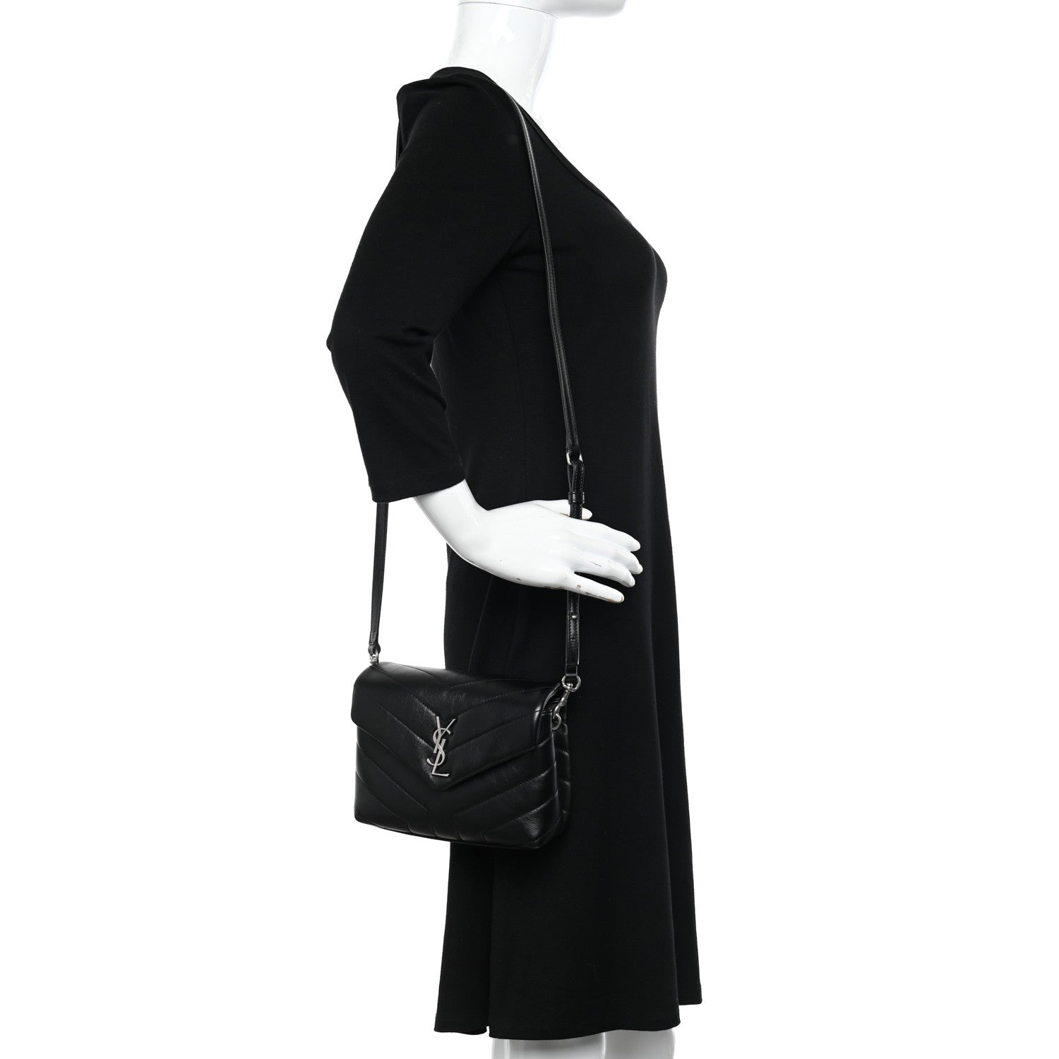 Saint Laurent Calfskin Y Quilted Monogram Toy Loulou Crossbody Bag Black 2 of 10