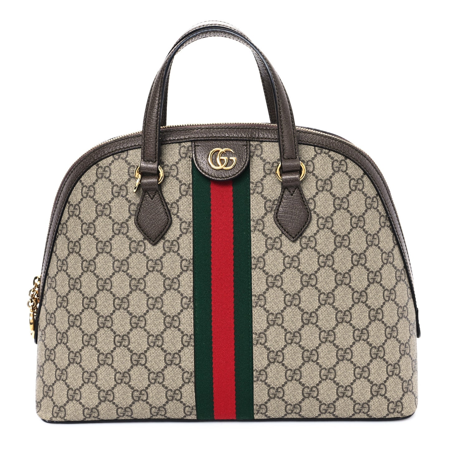 GG Supreme Monogram Web Medium Ophidia Top Handle Dome Bag Brown