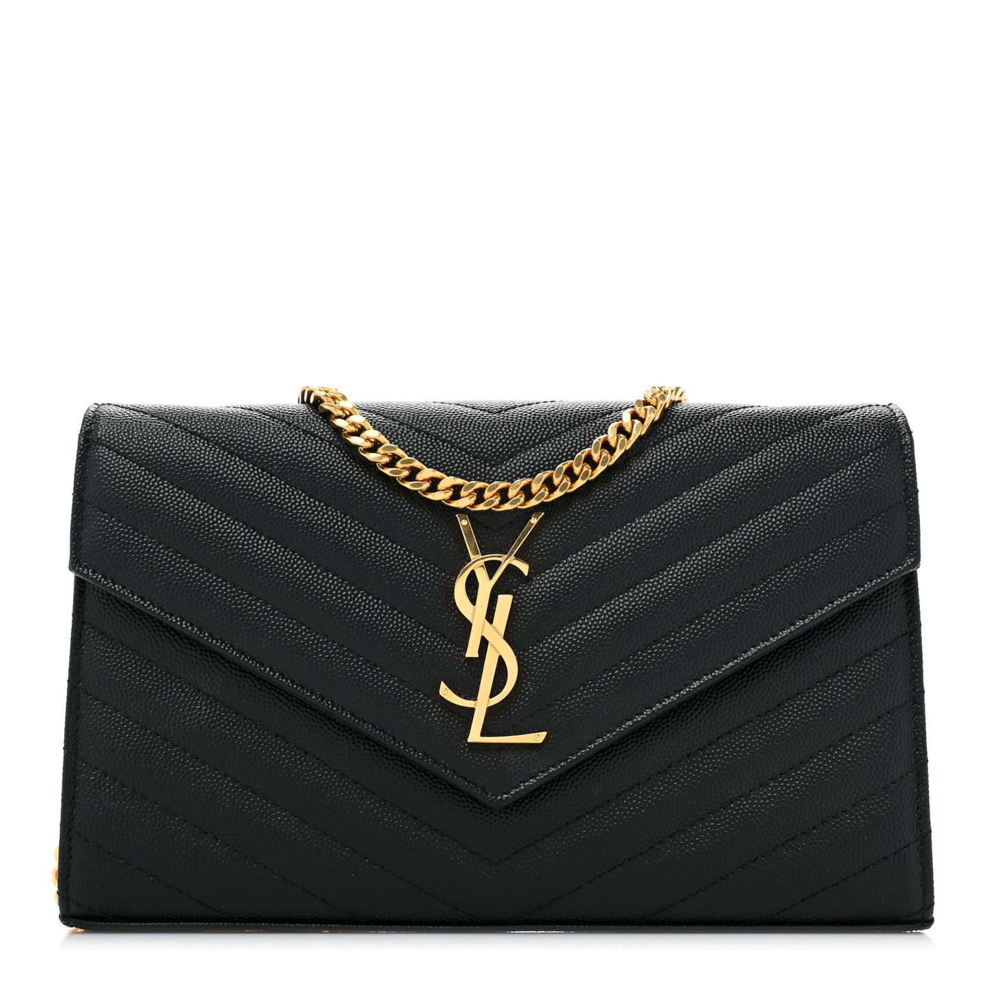 Grain De Poudre Matelasse Chevron Monogram Chain Wallet Black