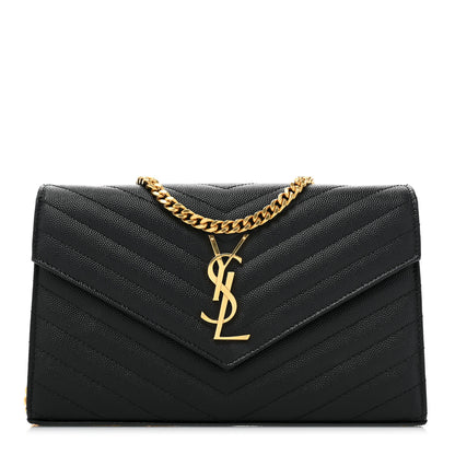 Saint Laurent Grain De Poudre Matelasse Chevron Monogram Chain Wallet Black 1 of 12