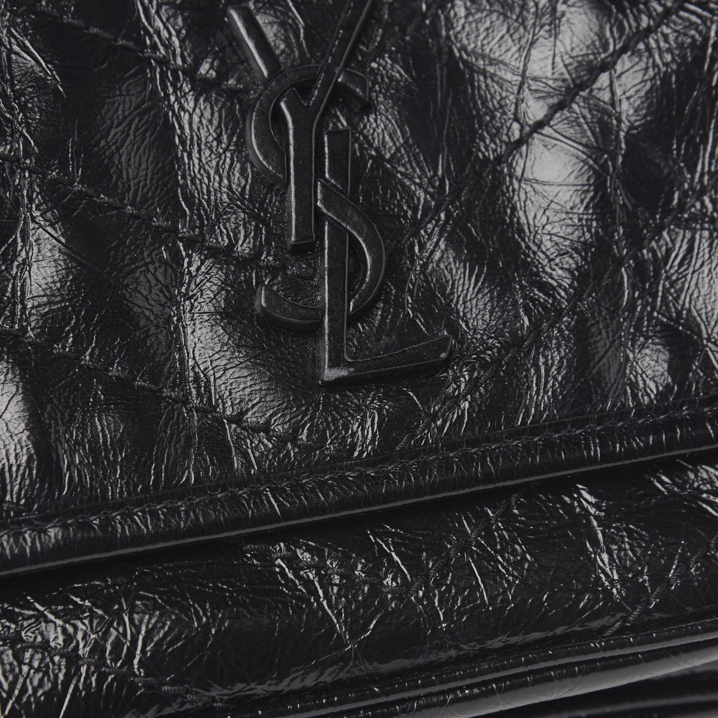 Crinkled Calfskin Matelasse Monogram Baby Niki Chain Satchel Black