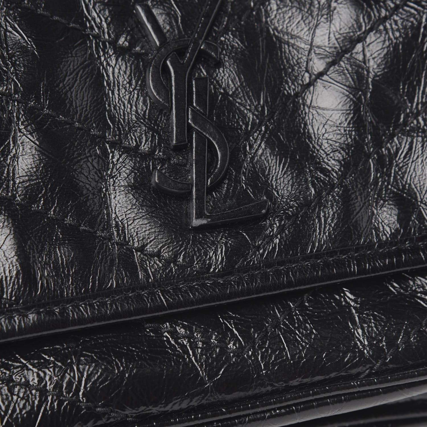 Saint Laurent Crinkled Calfskin Matelasse Monogram Baby Niki Chain Satchel Black 7 of 9