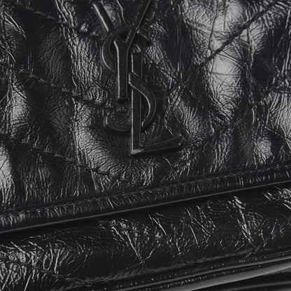Saint Laurent Crinkled Calfskin Matelasse Monogram Baby Niki Chain Satchel Black 7 of 9