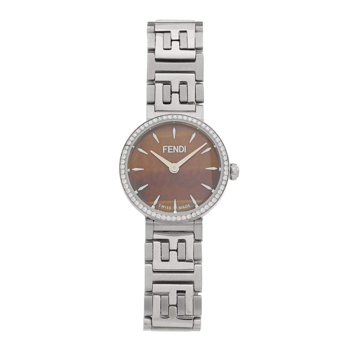 Stainless Steel Diamond Bezel 19mm Fendi Forever Quartz Watch Brown