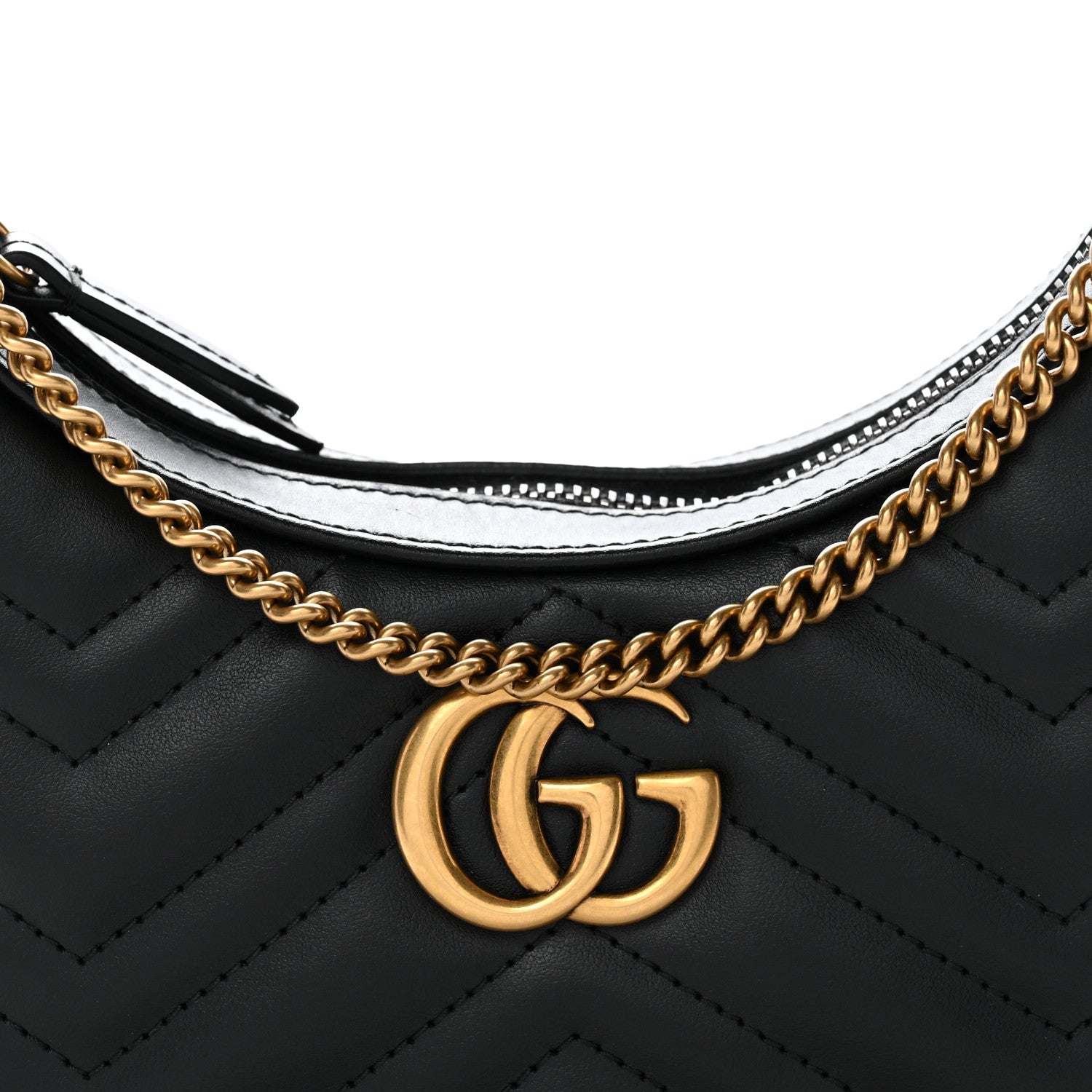 Gucci Calfskin Matelasse Chevron Mini GG Marmont Half Moon Hobo Black 8 of 10