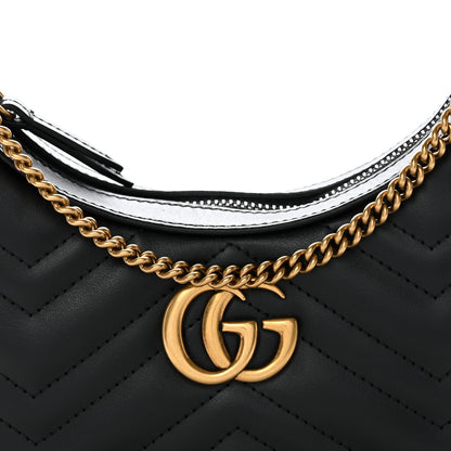 Gucci Calfskin Matelasse Chevron Mini GG Marmont Half Moon Hobo Black 8 of 10