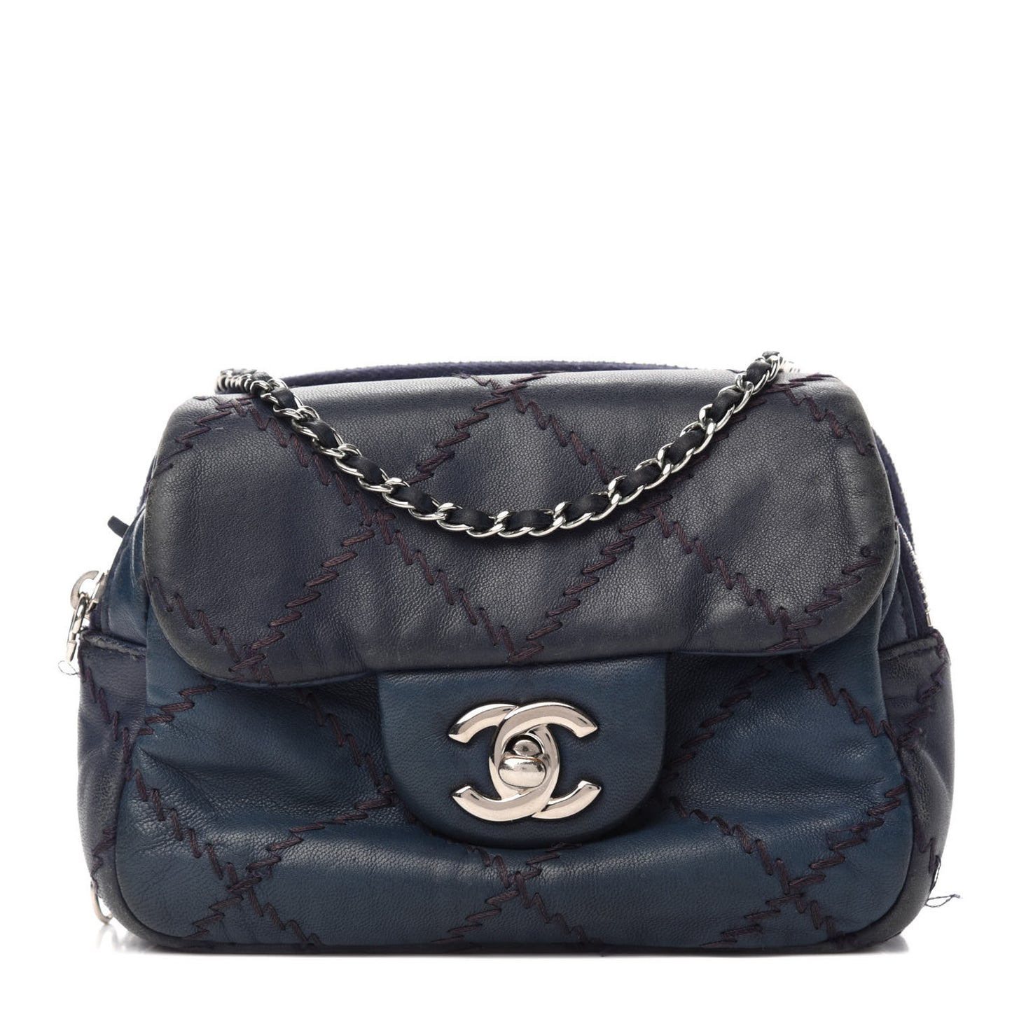 Lambskin Stitched New Mini Flap Navy