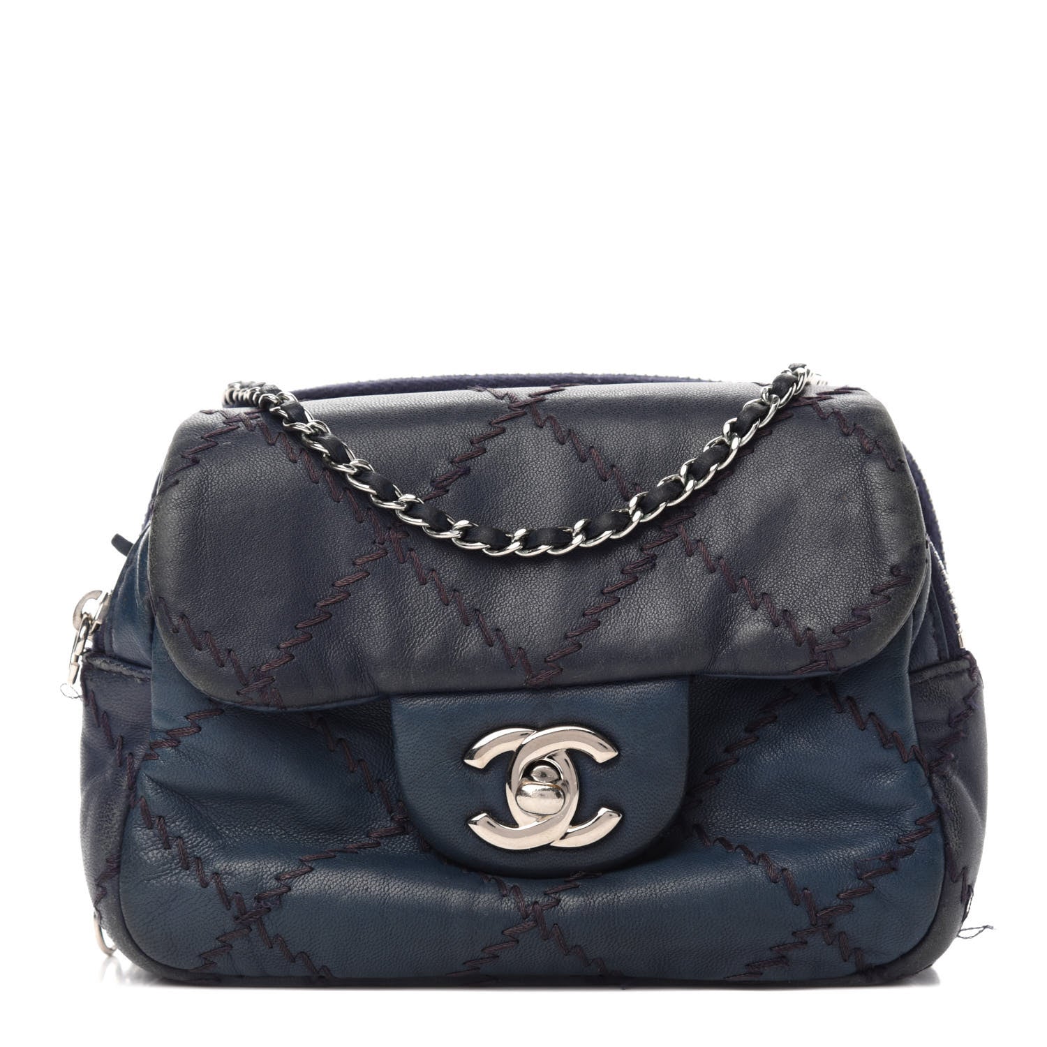 Chanel Lambskin Stitched New Mini Flap Navy 1 of 18