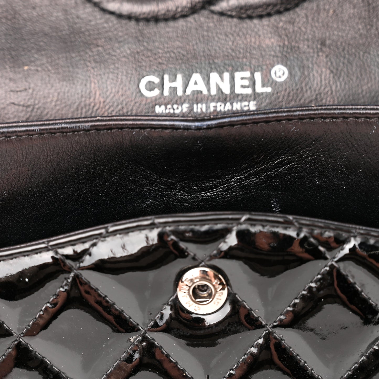 Patent Quilted Medium Double Flap Black