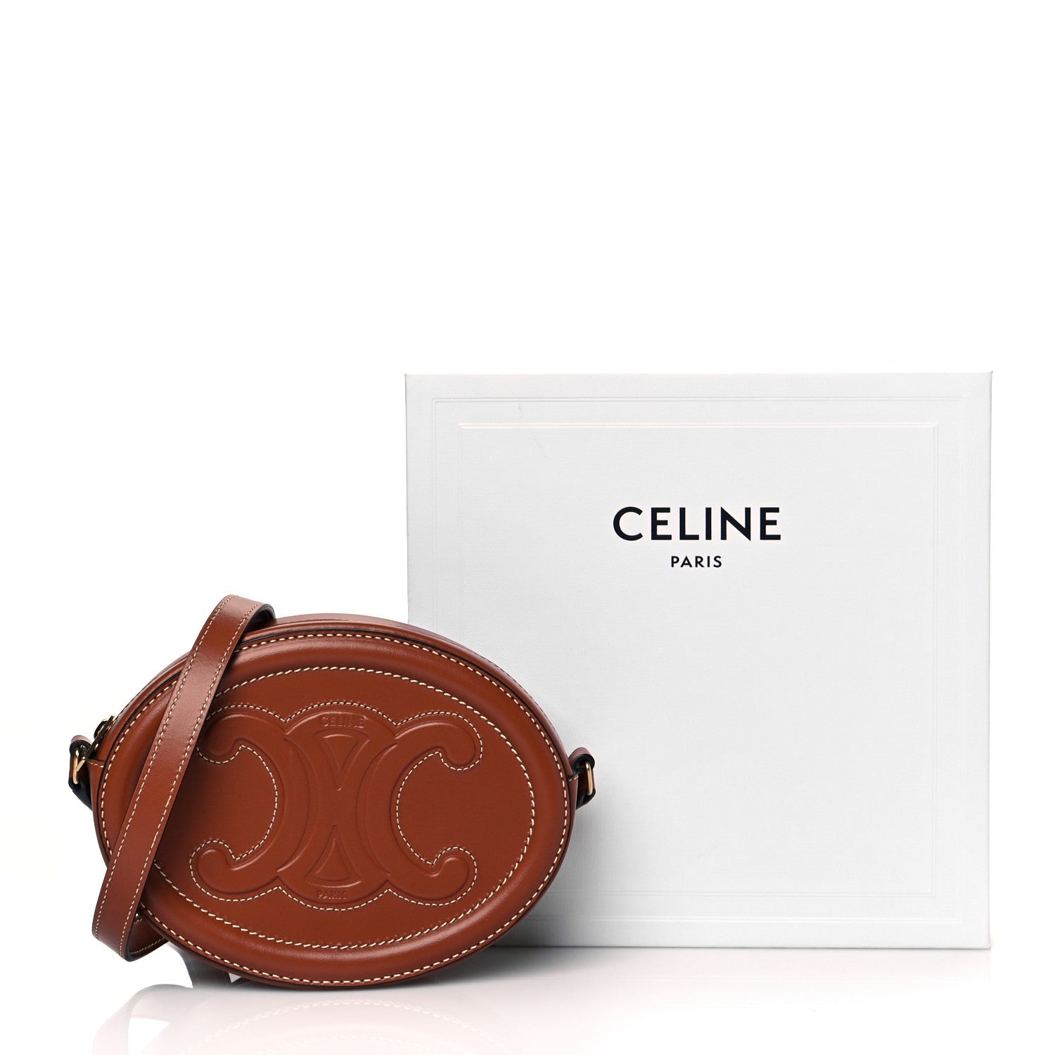 Celine Smooth Calfskin Cuir Small Triomphe Oval Crossbody Purse Tan 9 of 9