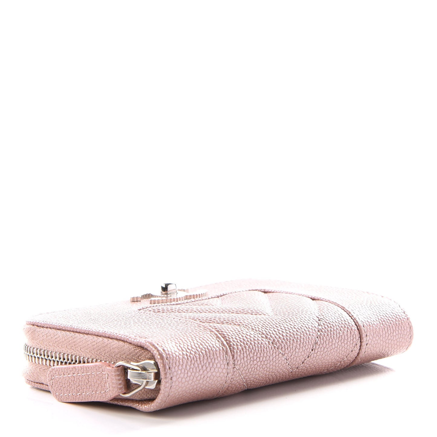 Metallic Caviar Chevron Quilted Vintage Mademoiselle Zip Coin Purse Pink