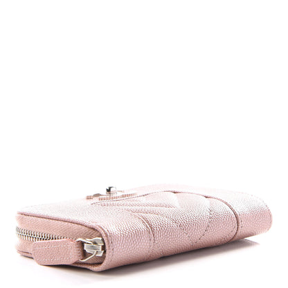 Chanel Metallic Caviar Chevron Quilted Vintage Mademoiselle Zip Coin Purse Pink 3 of 10