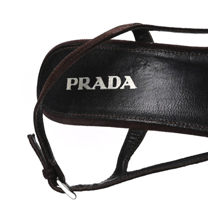 Prada Suede Cork Wedge Sandals 36.5 Brown 6 of 8