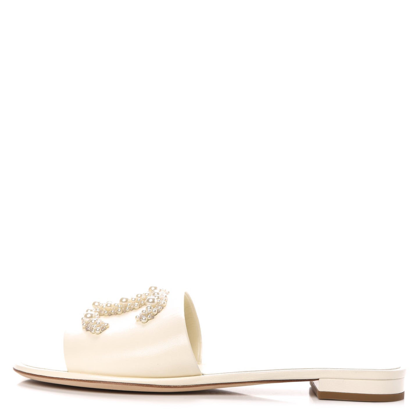 Calfskin Pearl CC Mules 40.5 Ivory