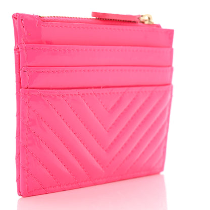 Chanel Patent Chevron Quilted Boy Zip Card Holder Neon Pink 3 of 7