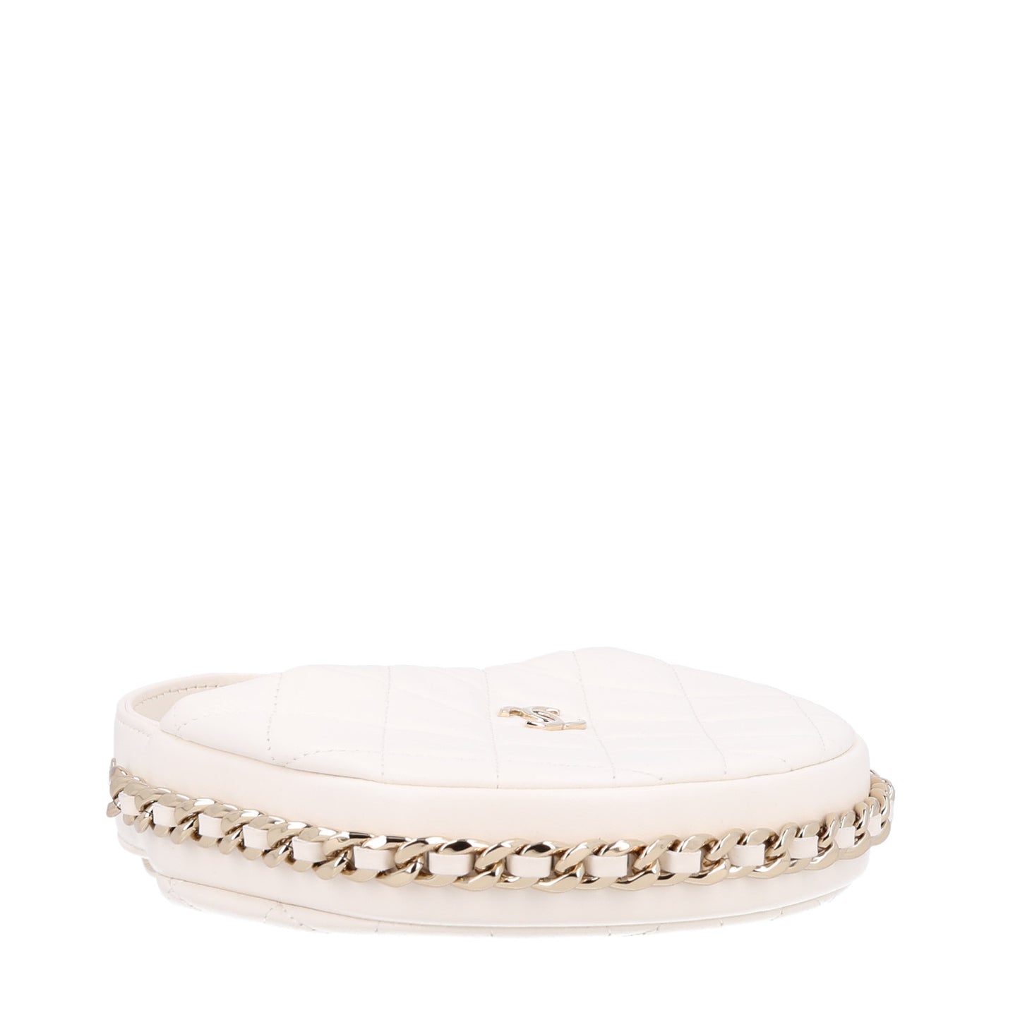 Lambskin Quilted Chain Around Pouch Hobo White