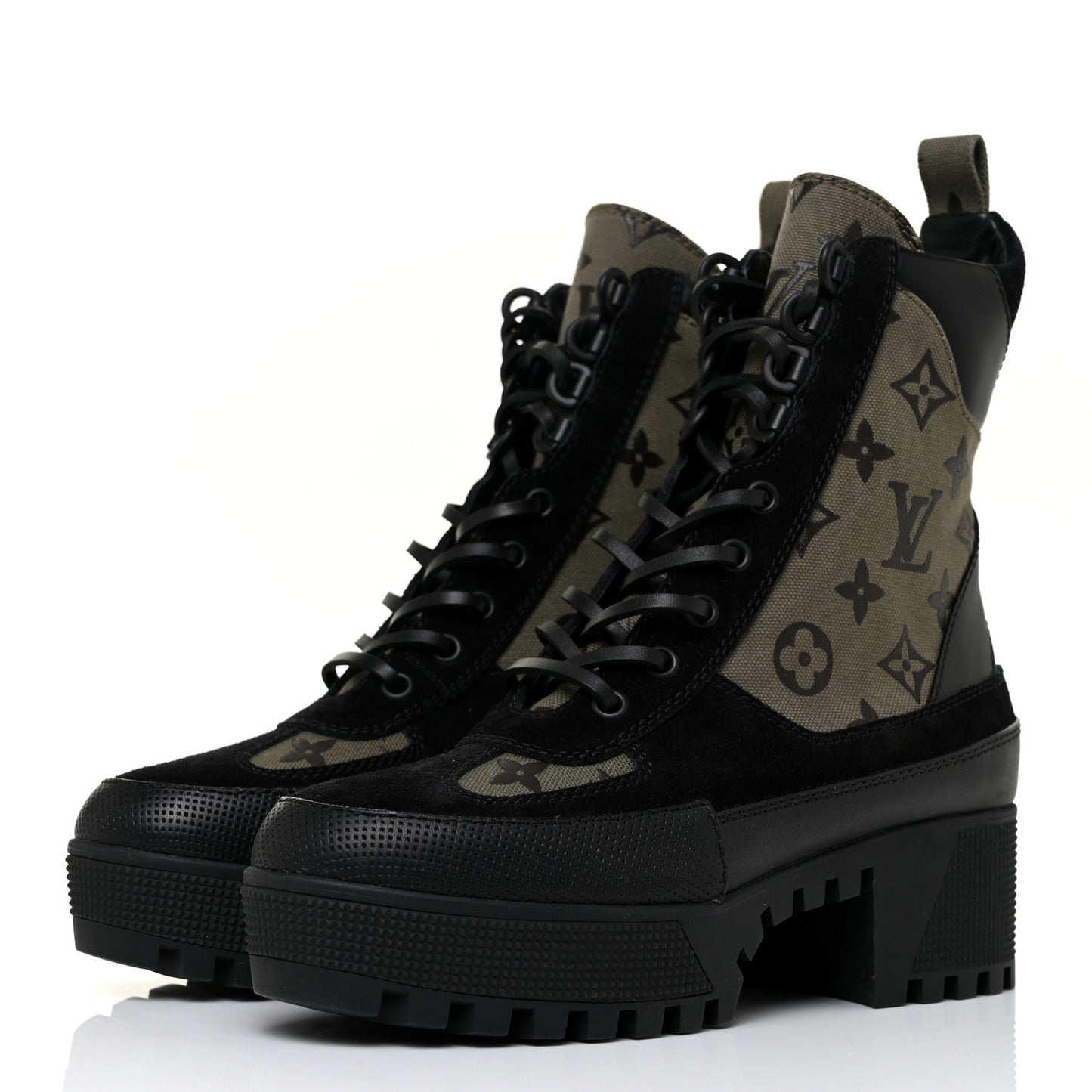 Suede Monogram Laureate Platform Desert Boots 37 Kaki Black
