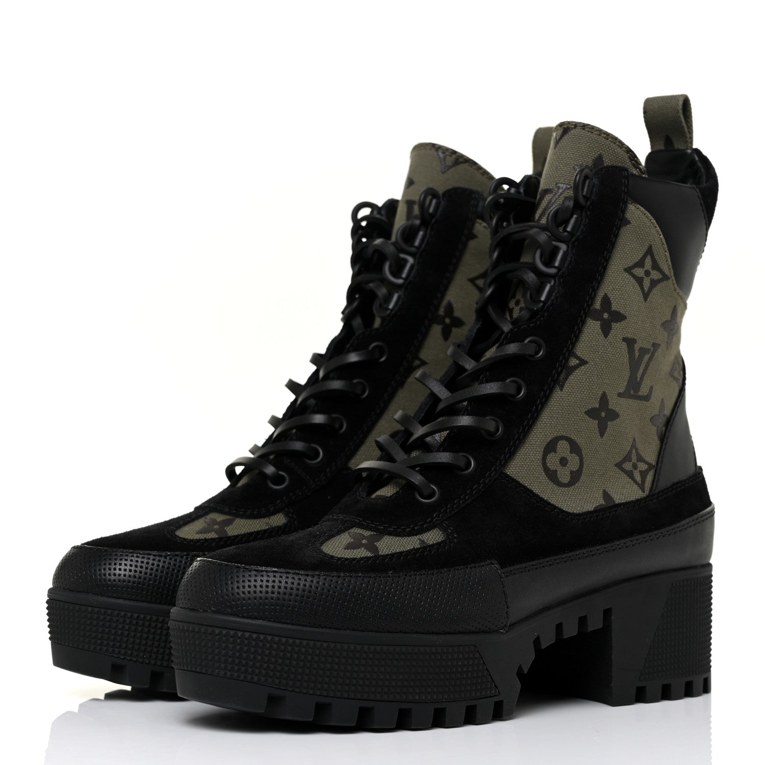 Louis Vuitton Suede Monogram Laureate Platform Desert Boots 37 Kaki Black 3 of 10
