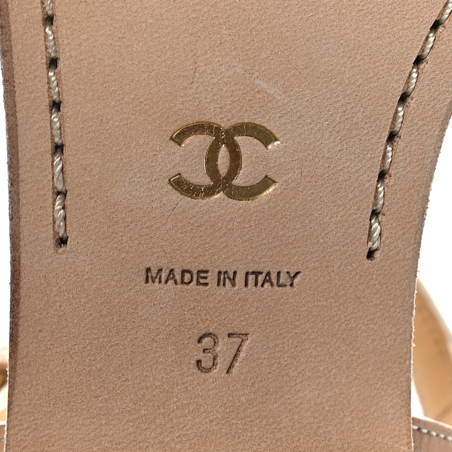 Calfskin CC Ankle Strap Sandals 37 Beige