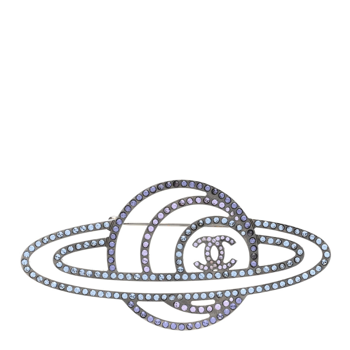Crystal CC Planet Brooch Purple Light Blue Silver