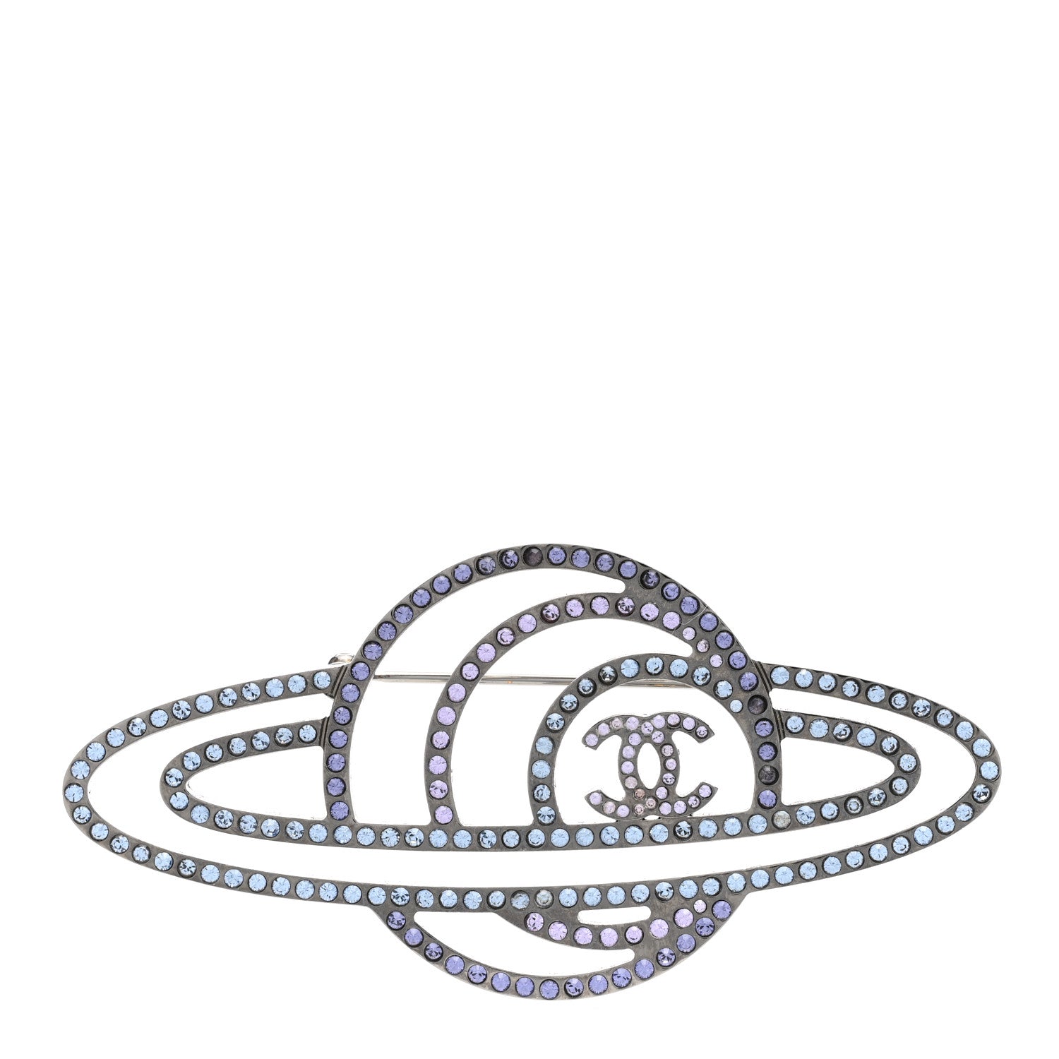 Chanel Crystal CC Planet Brooch Purple Light Blue Silver 1 of 5