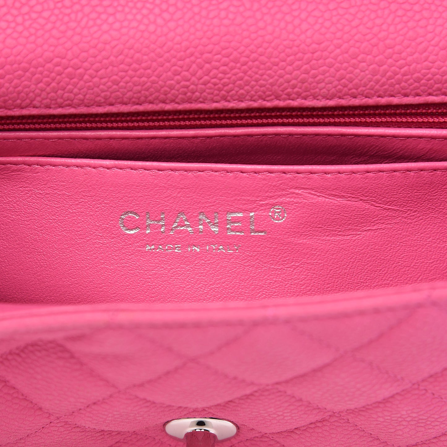 Iridescent Caviar Quilted Mini Rectangular Flap Pink