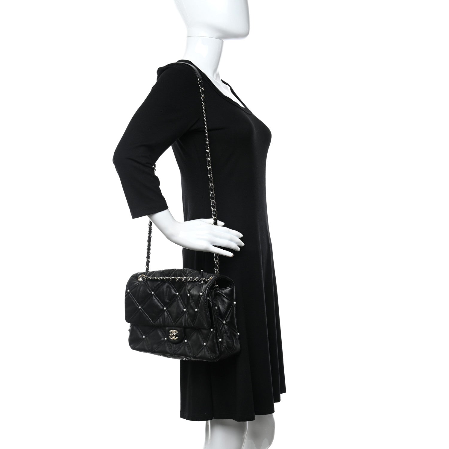 Chanel Lambskin Quilted Pearl Studded Flap Black 2 of 10