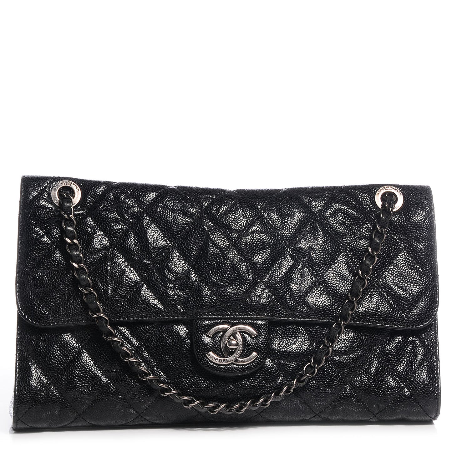 Crumpled Grained Calfskin CC Crave Jumbo Flap Black