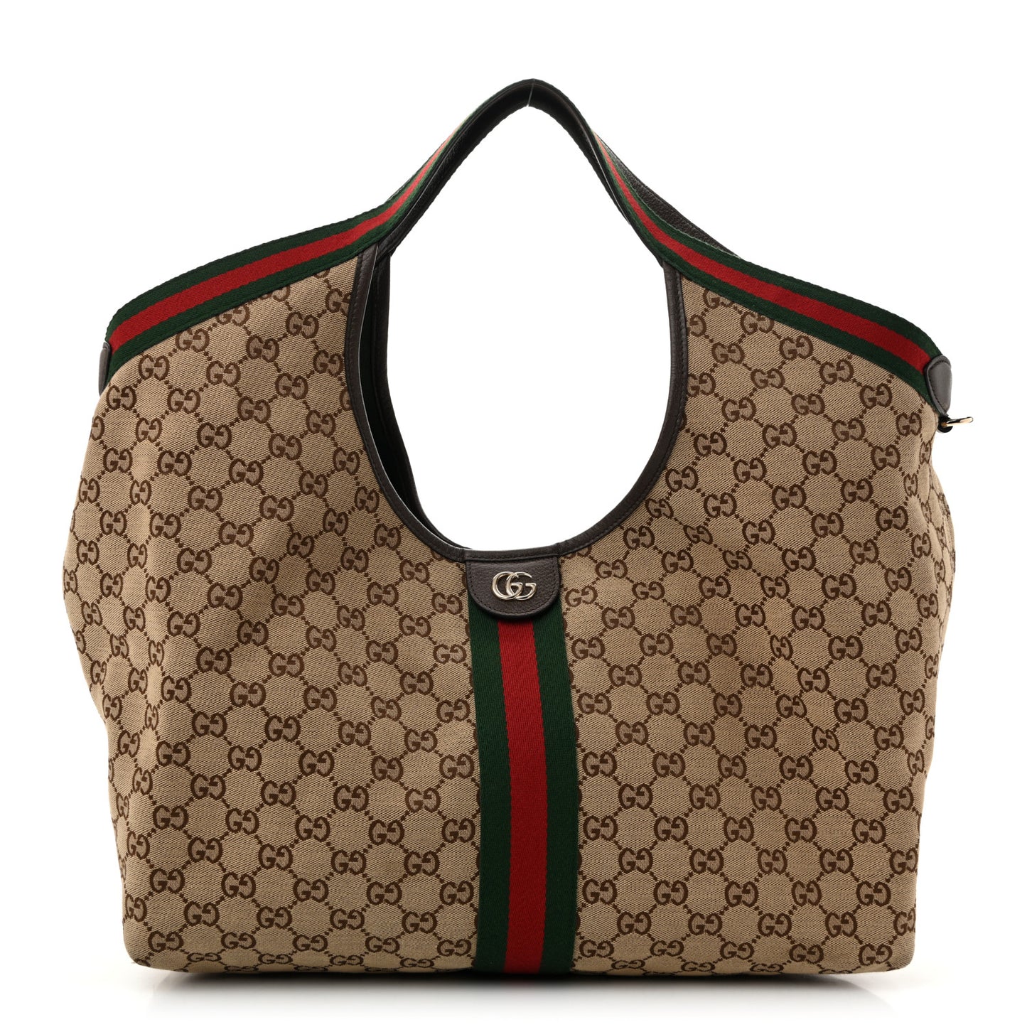 GG Monogram Web Large Giglio Tote Beige Brown