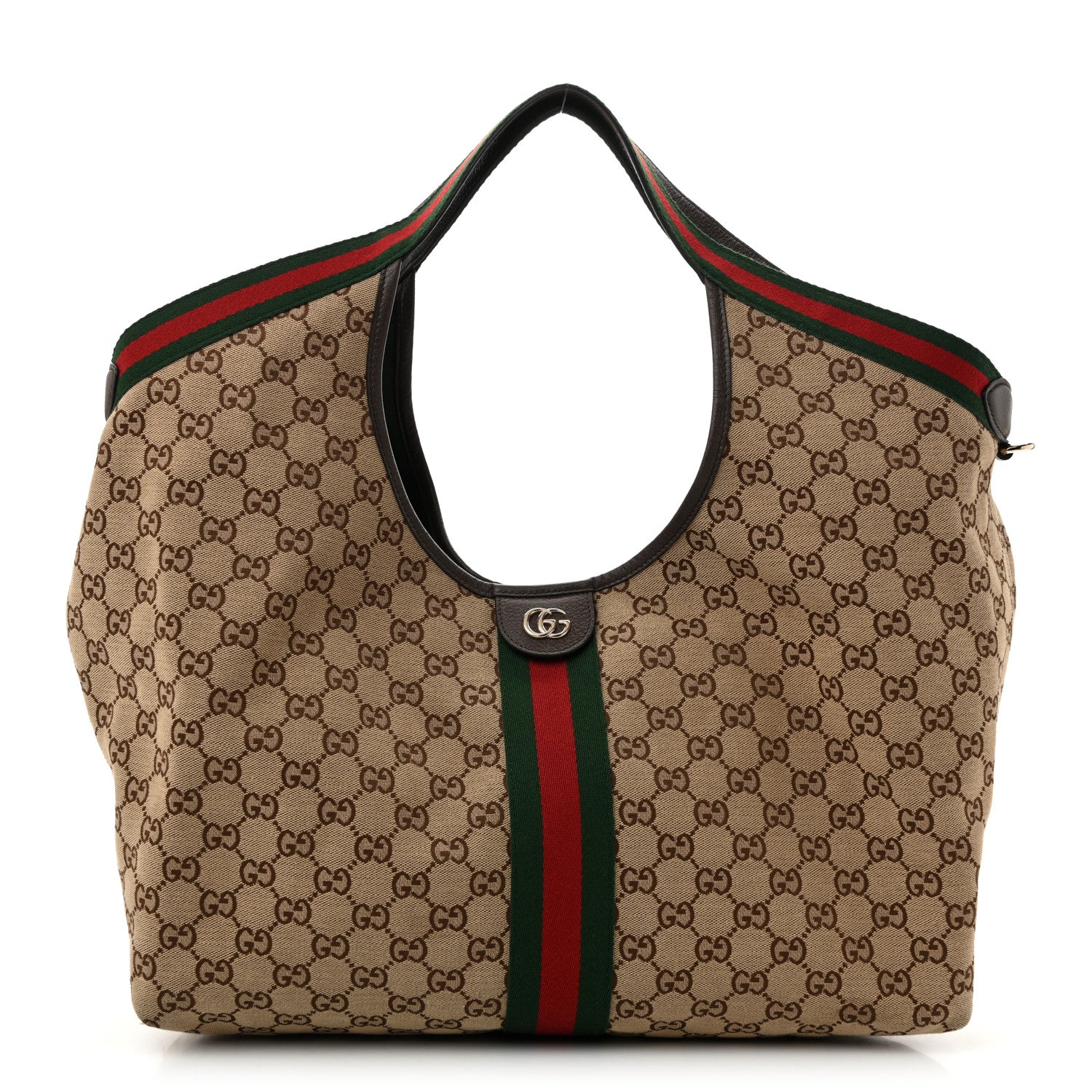Gucci GG Monogram Web Large Giglio Tote Beige Brown 2 of 26