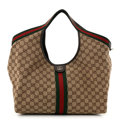 Gucci GG Monogram Web Large Giglio Tote Beige Brown 2 of 26