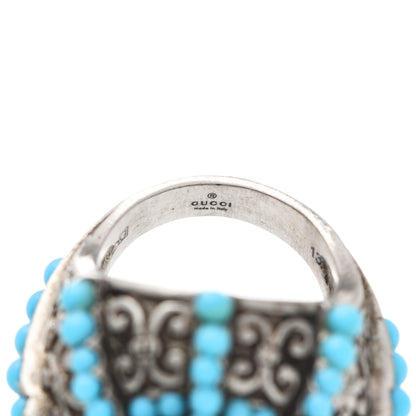 Gucci Pearl Beaded Spiked Ring 6.5 Silver Turquoise 7 of 8