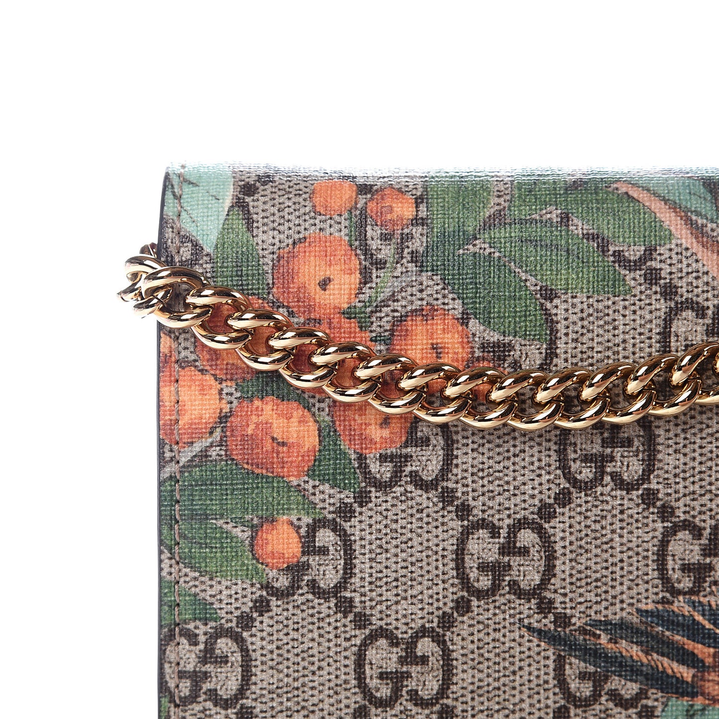 GG Supreme Monogram Tian Chain Wallet Beige Multicolor Red