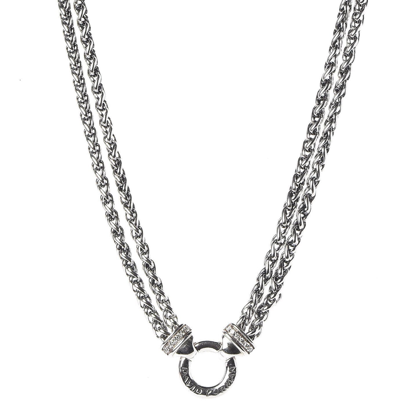 Sterling Silver Diamond 18mm Double Wheat Chain Necklace