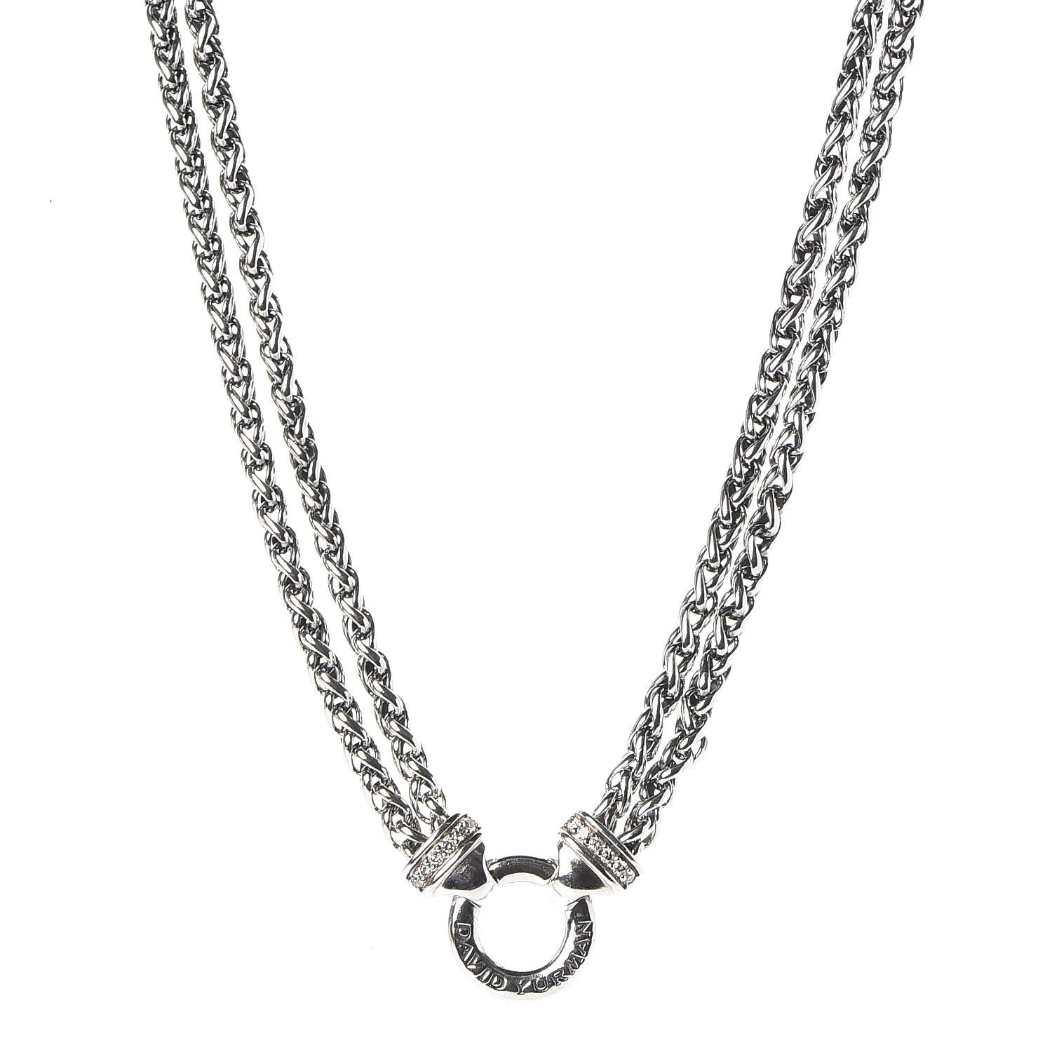 David Yurman Sterling Silver Diamond 18mm Double Wheat Chain Necklace 1 of 5