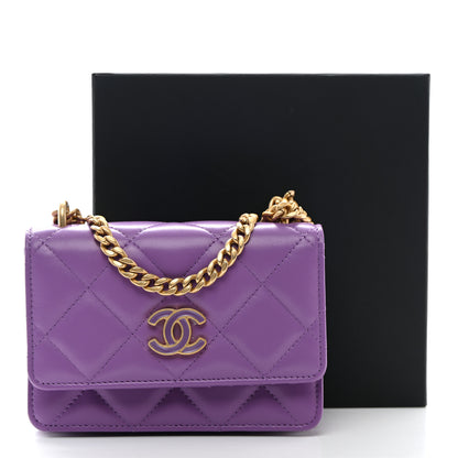 Chanel Lambskin Enamel Quilted Pending CC Clutch With Chain Purple Purple 11 of 11