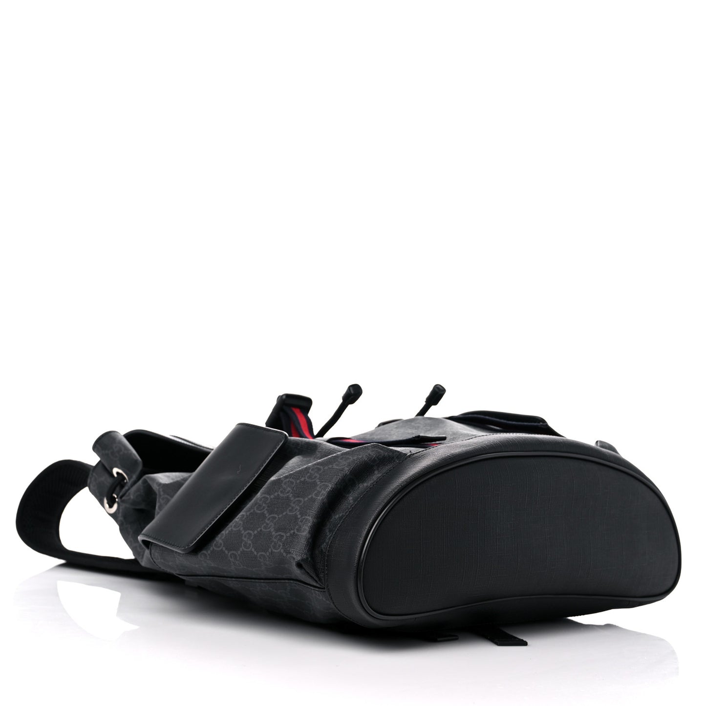 Soft GG Supreme Monogram Appia Calfskin Web Double Buckle Backpack Black
