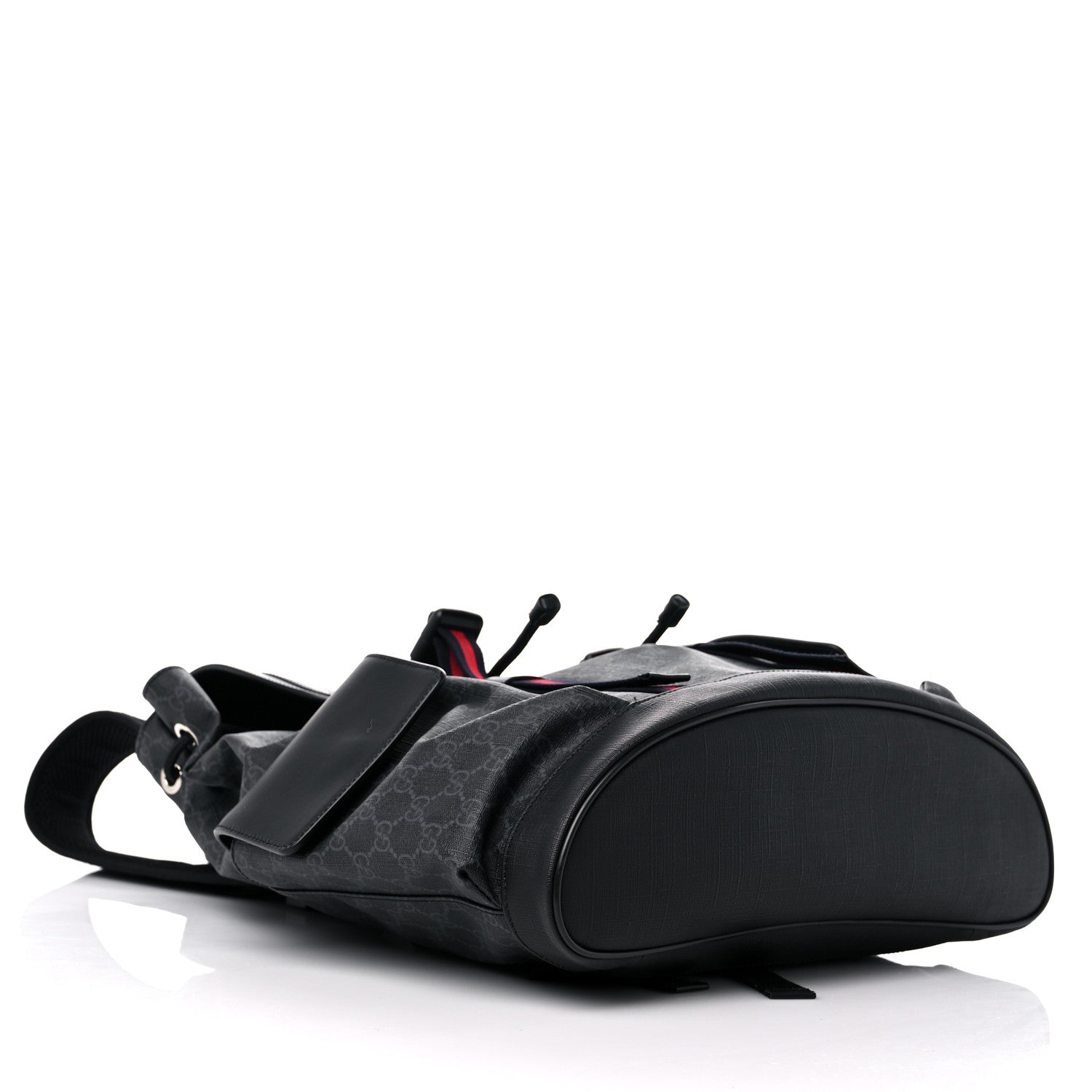 Gucci Soft GG Supreme Monogram Appia Calfskin Web Double Buckle Backpack Black 4 of 11