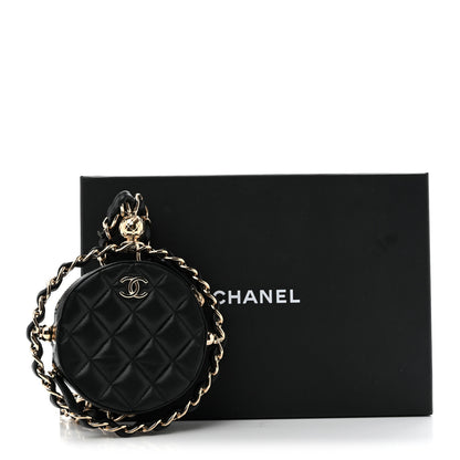 Chanel Lambskin Quilted Chain Round Mini Clutch Black 12 of 12