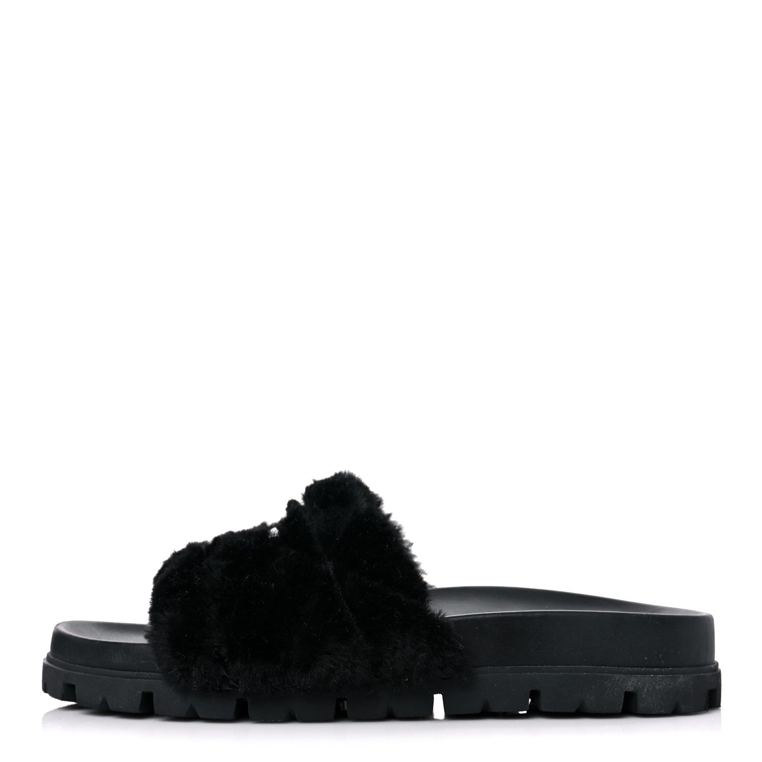 Prada Montone Metal Triangle Logo Lug Sole 20mm Slide Sandals 39 Black 1 of 8