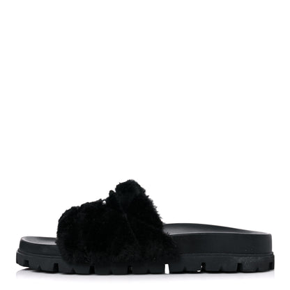 Prada Montone Metal Triangle Logo Lug Sole 20mm Slide Sandals 39 Black 1 of 8