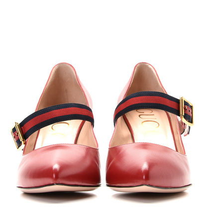Gucci Malaga Kid Sylvie Web Mid Heel Pumps 39 Hibiscus Red 3 of 12
